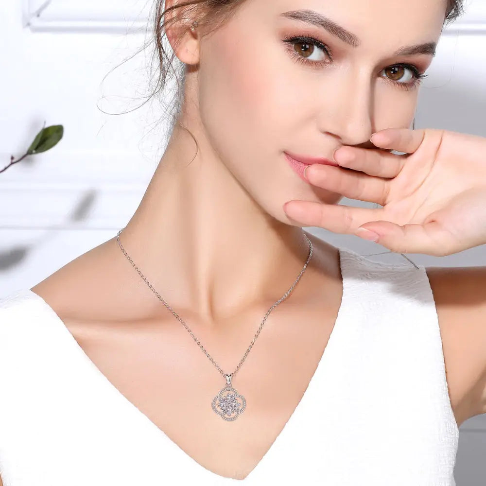 Silver Necklace with Diamond Pendant - Gemini Design