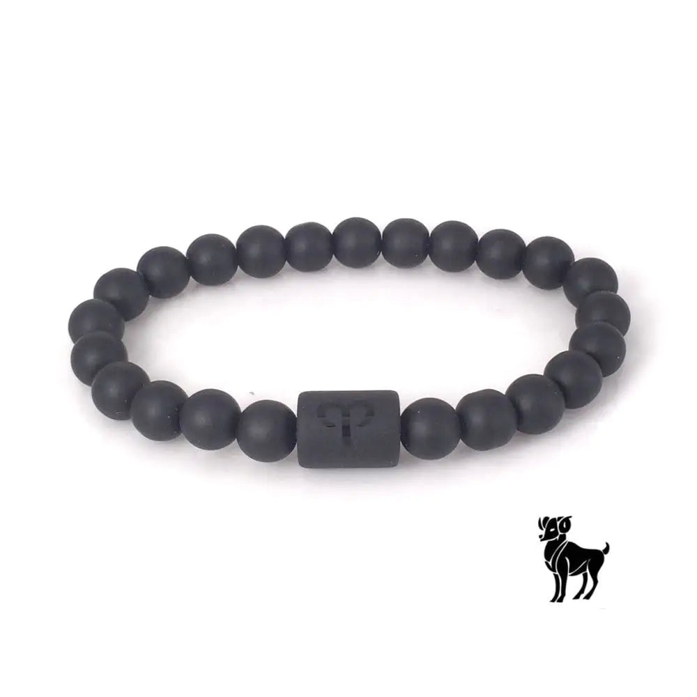 Frosted Black Onyx Beaded Zodiac Sign Bracelet