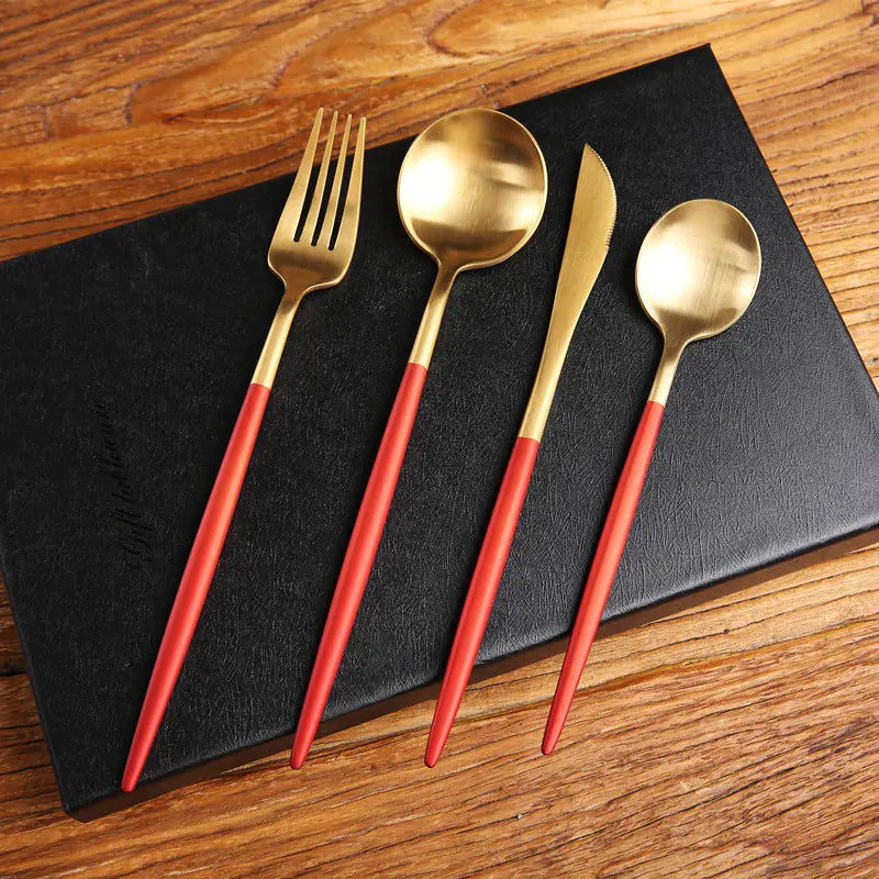 Portuguese Burgundy Gold Stainless Steel Cutlery Set