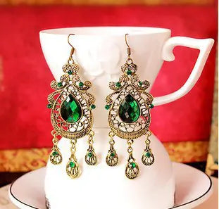 Emerald Drop Earrings - Vintage Court Style