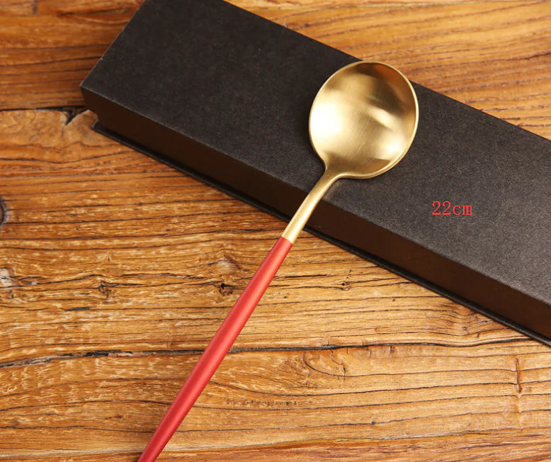 Portuguese Burgundy Gold Stainless Steel Cutlery Set