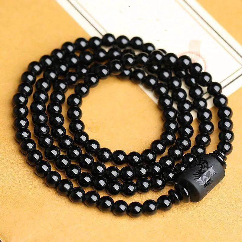 Classic Obsidian Dragon and Phoenix Bracelet with Zodiac
