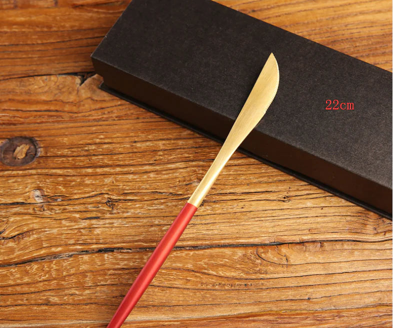 Portuguese Burgundy Gold Stainless Steel Cutlery Set