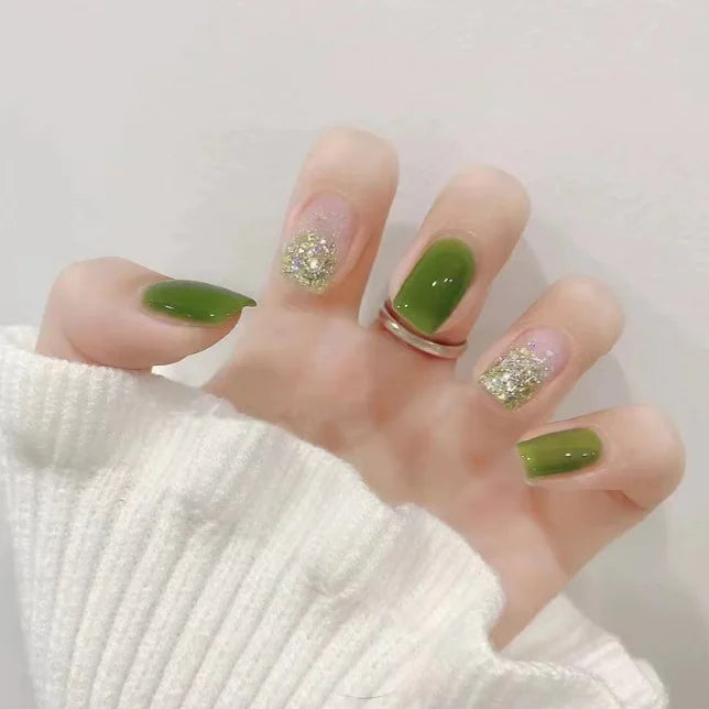 Symphony Matcha Summer Nail Set - Fresh Glitter Style