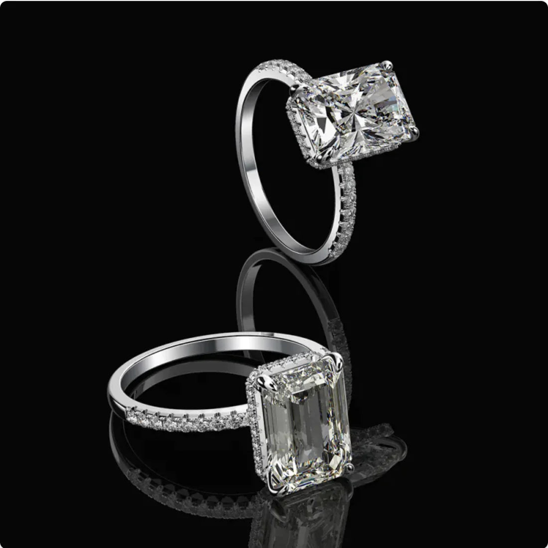 Emerald-Cut Rectangular Flower Ring
