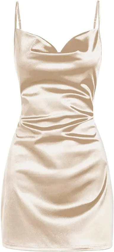 Satin Backless Lace-Up Dress