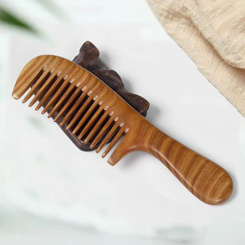 Sandalwood Hair Comb - Green Wooden Meridian Comb