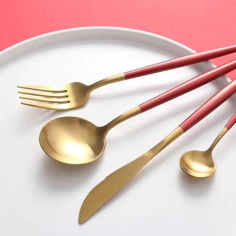 Portuguese Burgundy Gold Stainless Steel Cutlery Set
