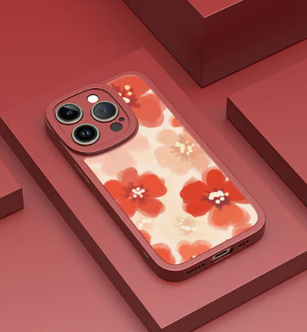 Burgundy Flower Graffiti Silicone Phone Case