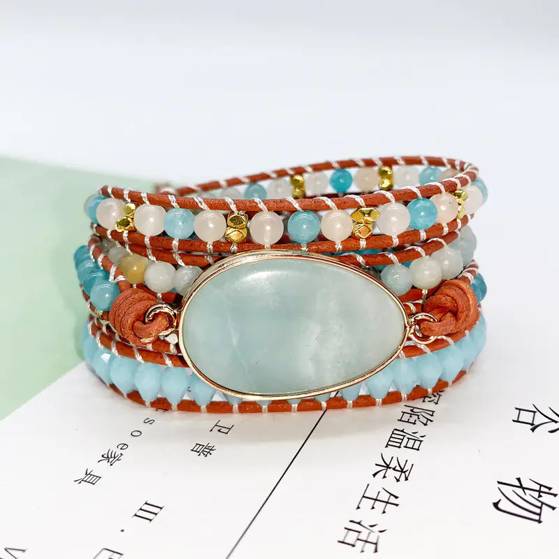 Handmade Multi-Layer Beaded Bracelet with Natural Stone