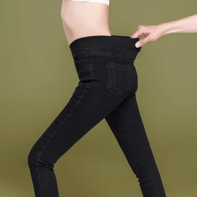 Plus Size Women's High Waist Fleece Elastic Jeans