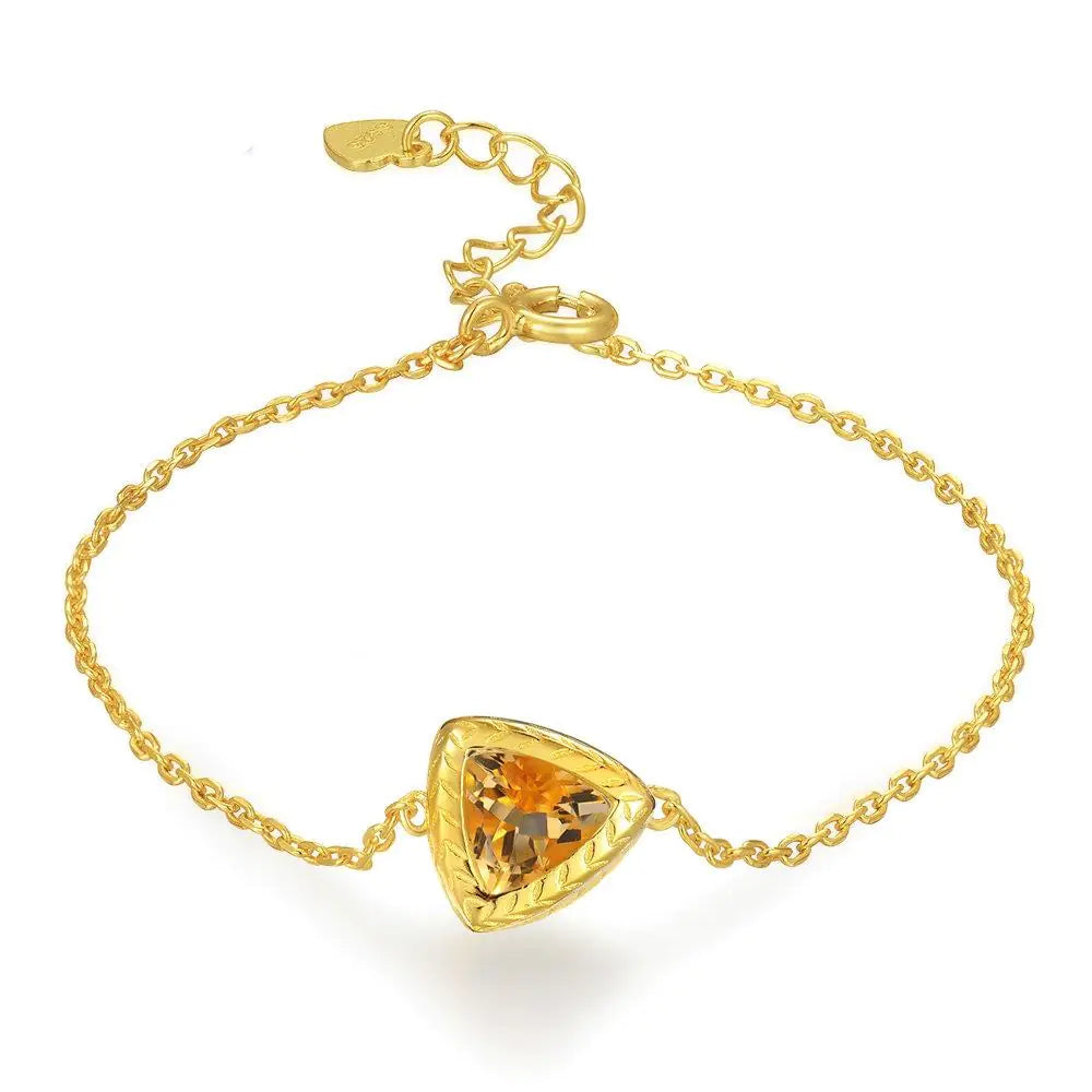 Natural Yellow Citrine Bracelet in 925 Silver and 14k Gold