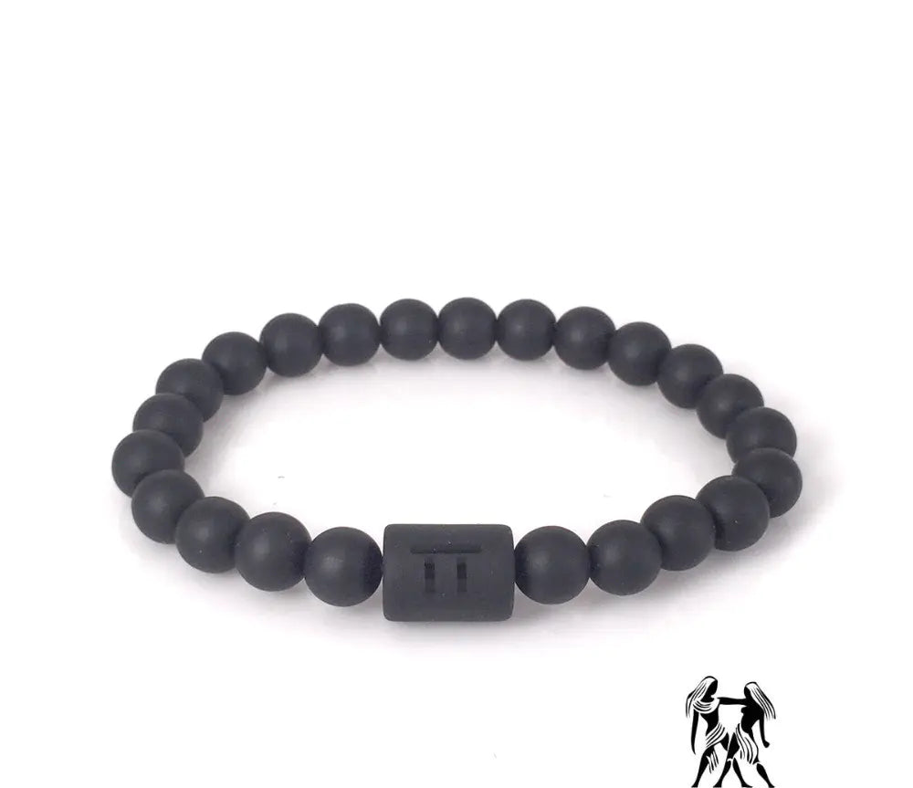Frosted Black Onyx Beaded Zodiac Sign Bracelet