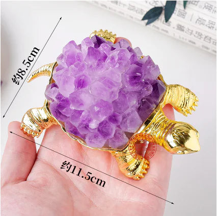 Natural Crystal Turtle Figurine with Amethyst & Citrine