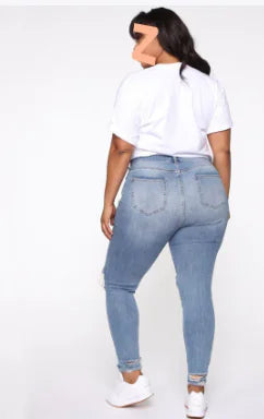 Plus Size Ripped Denim Jeans for Women