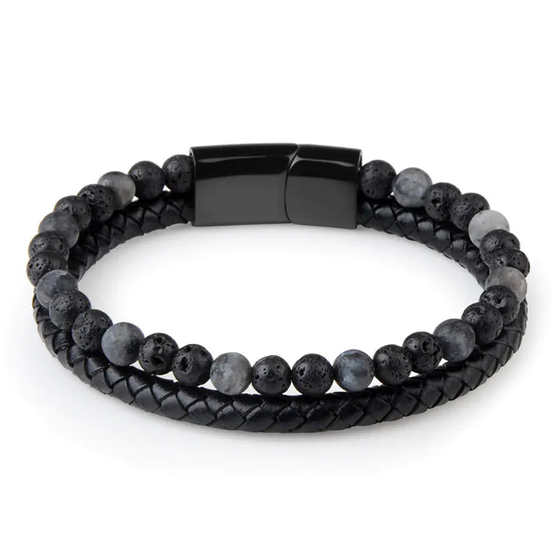 Natural Agate Stone Leather Braided Bracelet Multi-Layer