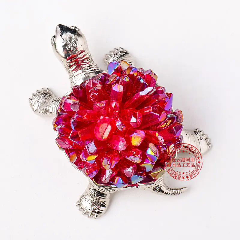 Natural Crystal Turtle Figurine with Amethyst & Citrine