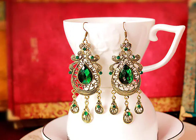 Emerald Drop Earrings - Vintage Court Style