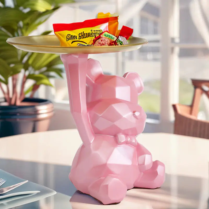 Creative Geometric Tray with Bear - Modern Home Decor