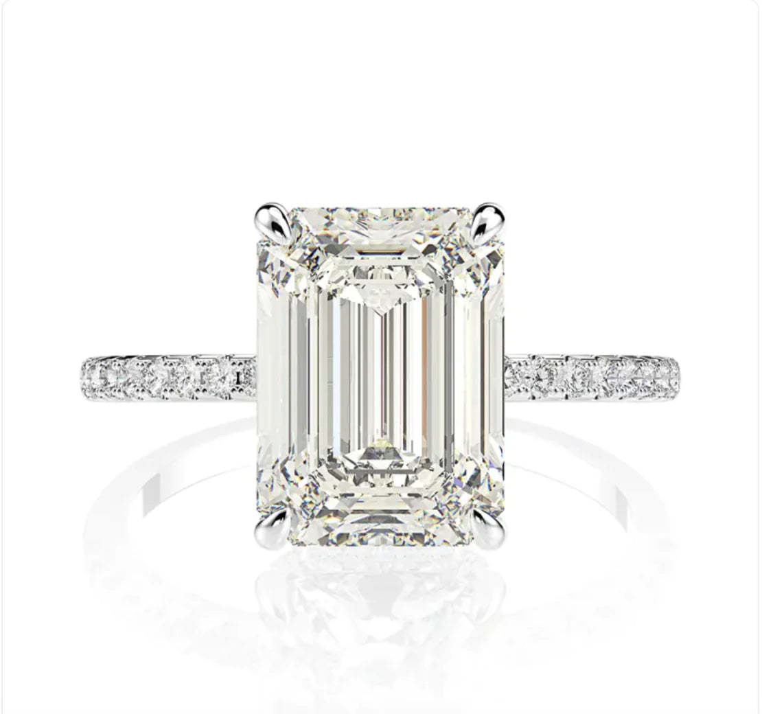 Emerald-Cut Rectangular Flower Ring