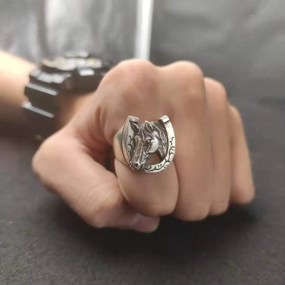 Thai Silver Tangcao Horseshoe Zodiac Ring