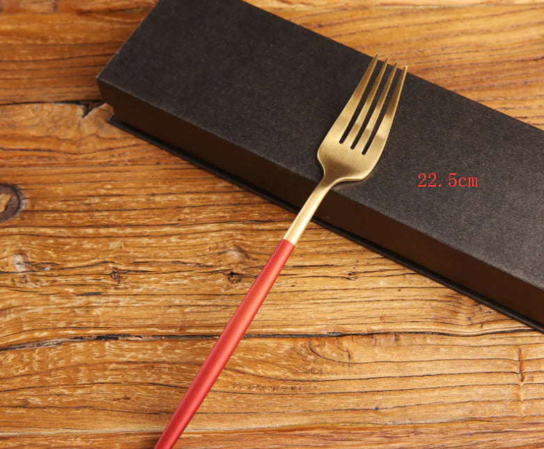 Portuguese Burgundy Gold Stainless Steel Cutlery Set
