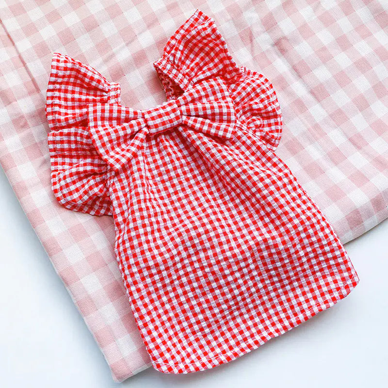 Red Check Bowknot Baby Pet Shirt Outfit