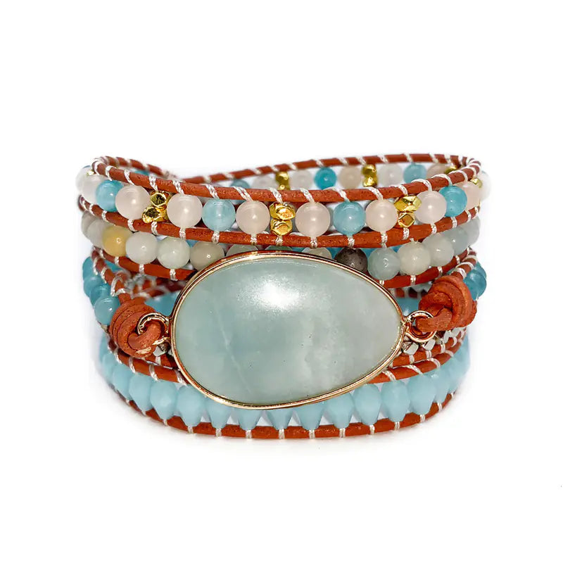 Handmade Multi-Layer Beaded Bracelet with Natural Stone