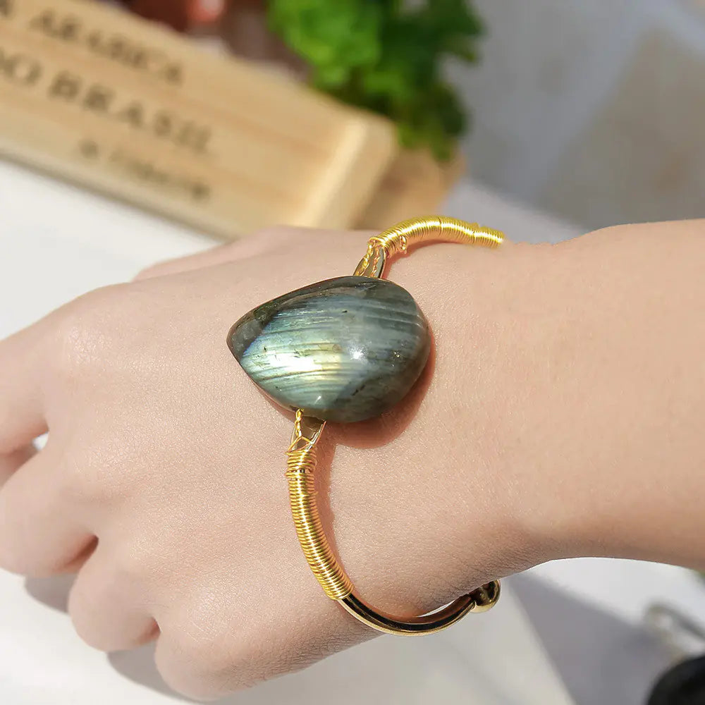 Handmade Braided Labradorite Water Drop Leaf Bracelet