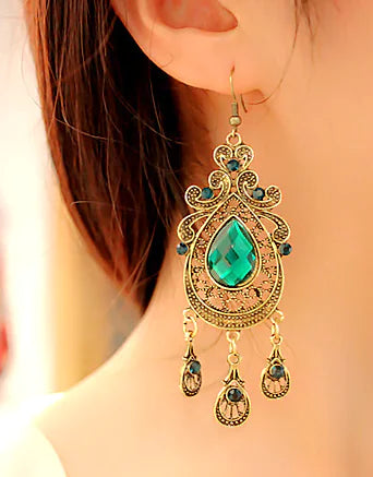 Emerald Drop Earrings - Vintage Court Style