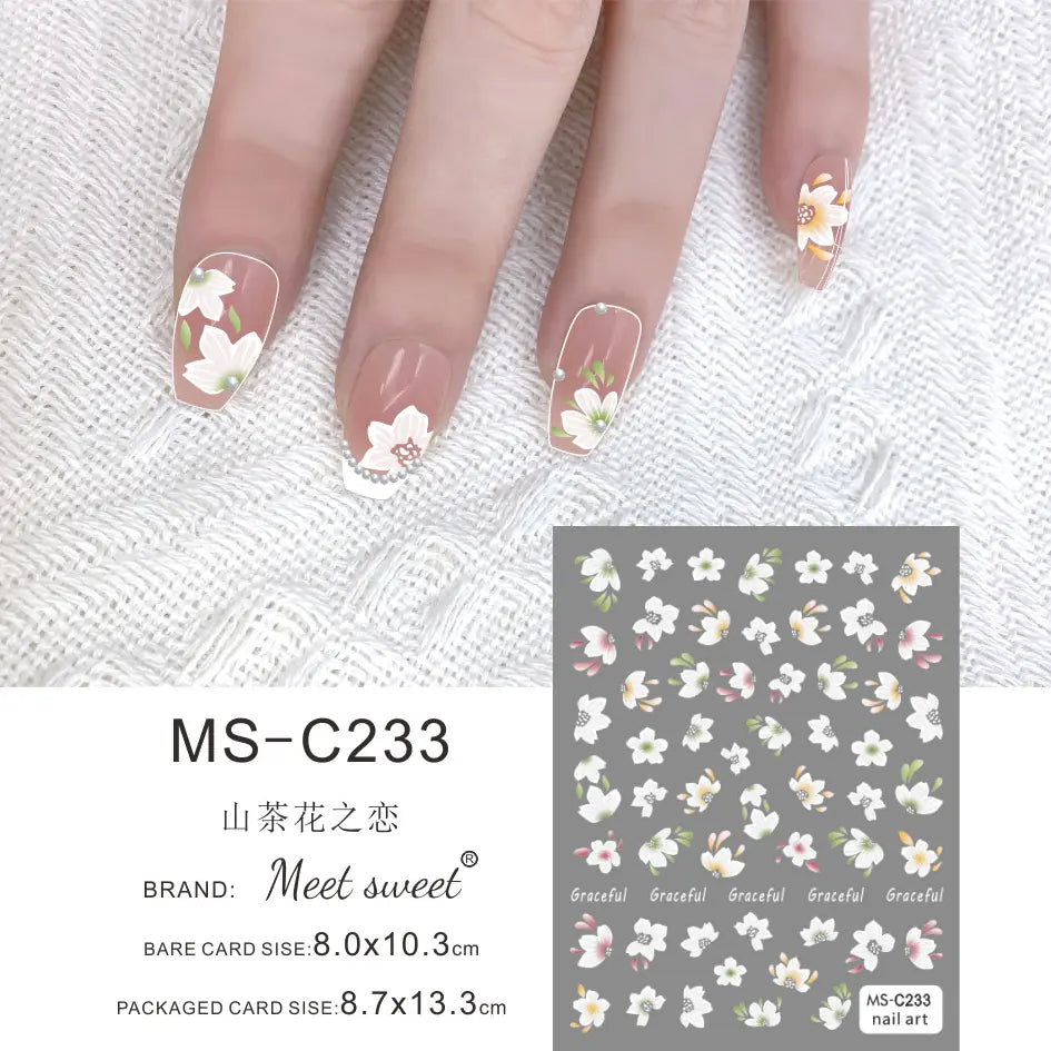 Nail Art Stickers - Camellia, Lily, and Poppy Designs