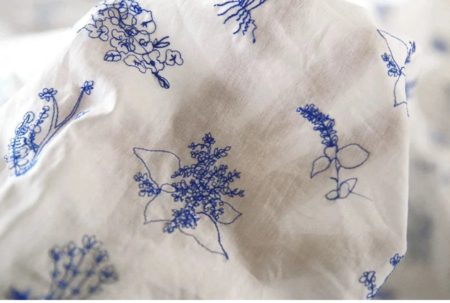 Blue Floral Embroidered Fabric