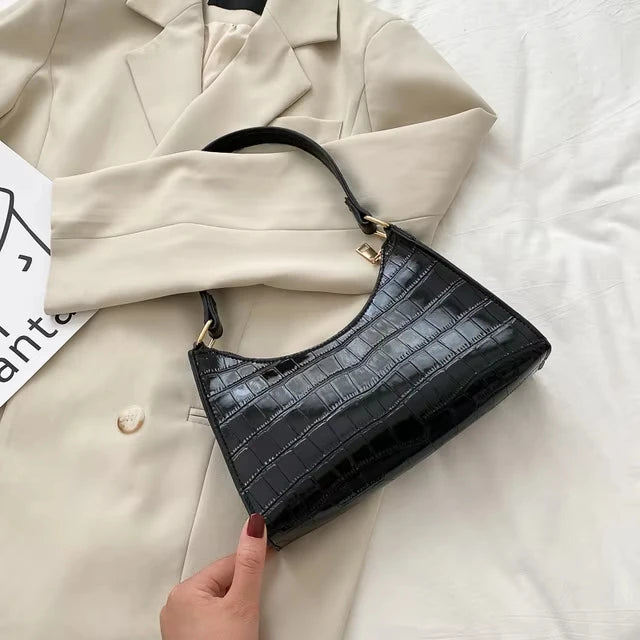 Fashion PU Leather Bags for Women Alligator Pattern Armpit Handbag Female Small Underarm Messenger Bag Purse