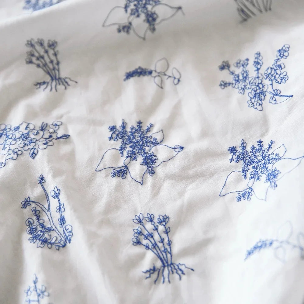 Blue Floral Embroidered Fabric