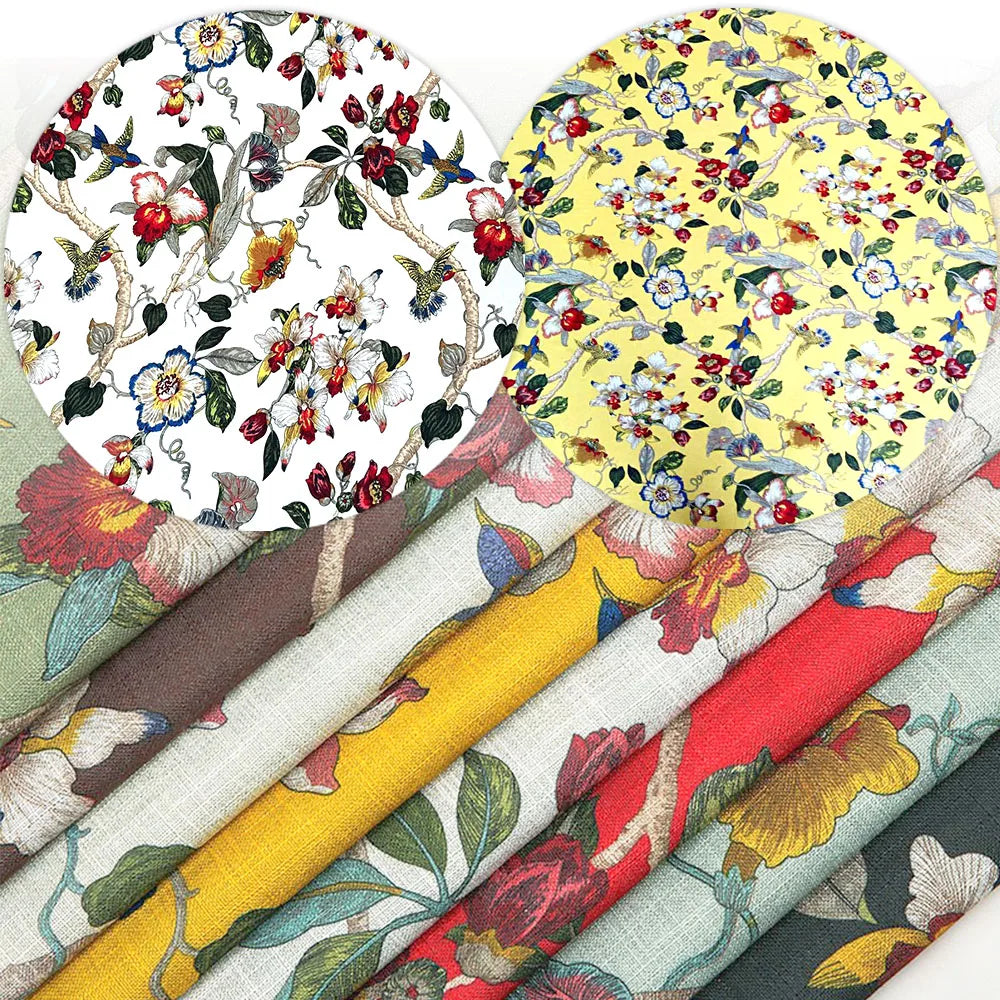 Bird Linen Cotton Printed Fabric