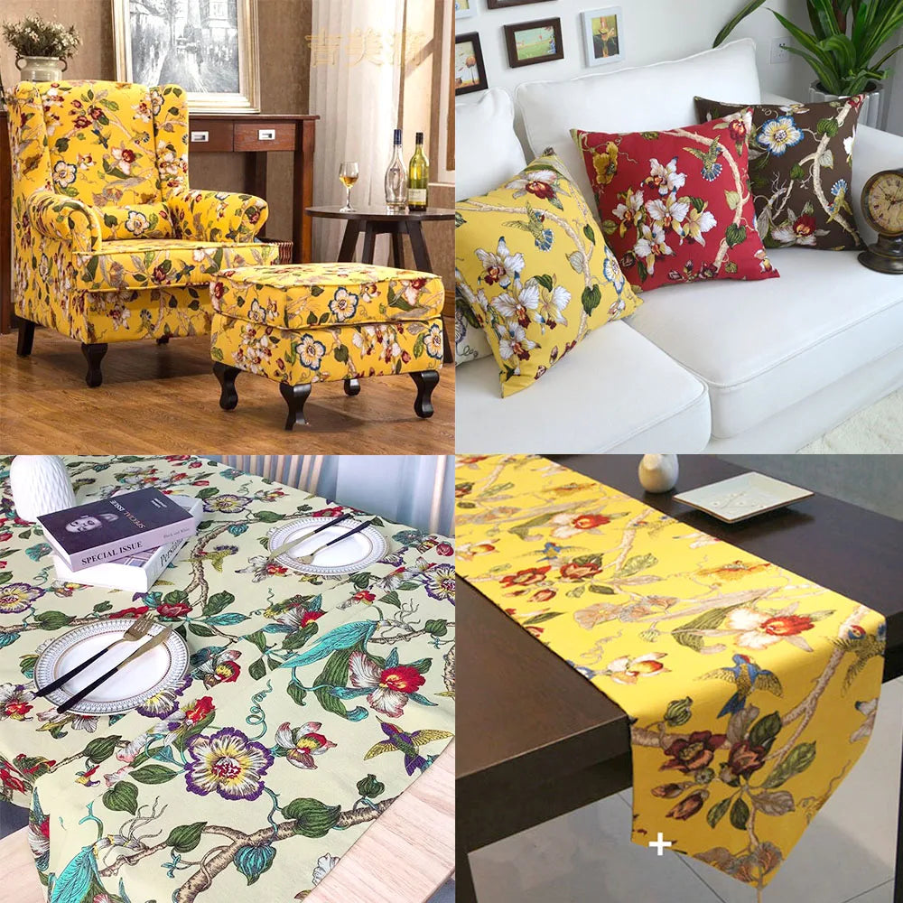 Bird Linen Cotton Printed Fabric