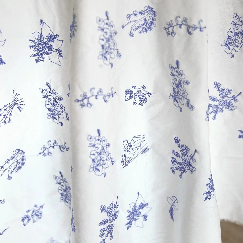 Blue Floral Embroidered Fabric