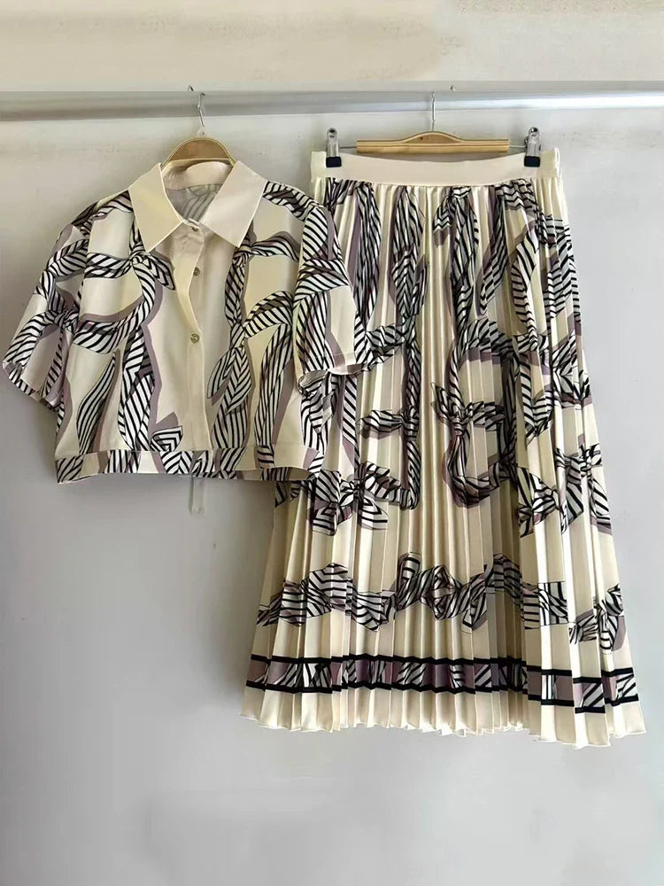 Retro Geometric Two-Piece Skirt Set