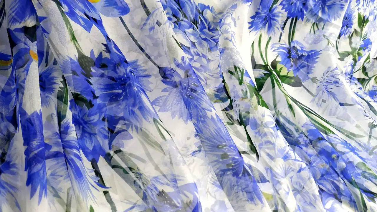 Printed Blue Flowers White Porcelain
