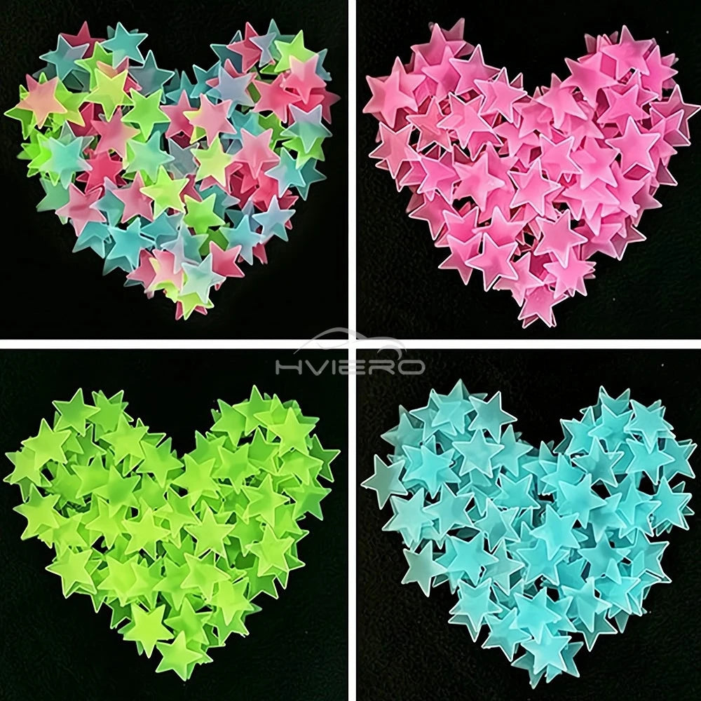 50X Glowing 3D Stars Glow in Dark on Wall Stickers