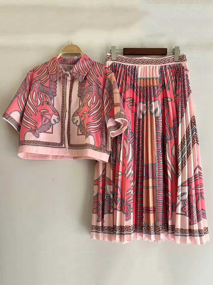 Retro Geometric Two-Piece Skirt Set