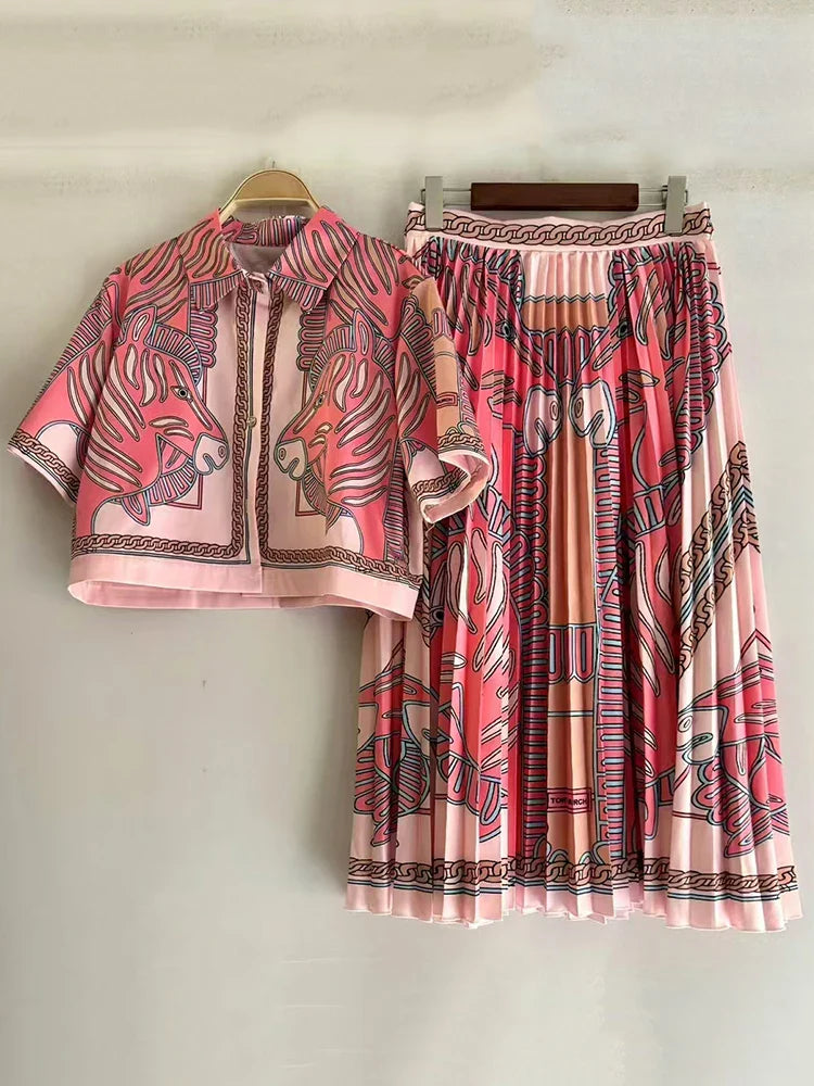 Retro Geometric Two-Piece Skirt Set