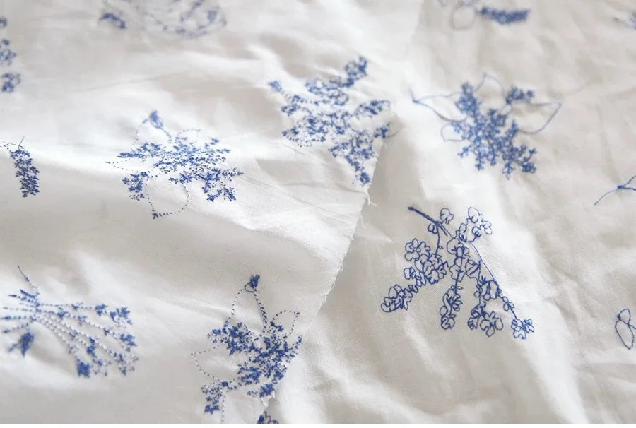 Blue Floral Embroidered Fabric