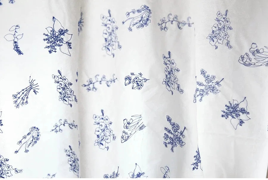 Blue Floral Embroidered Fabric
