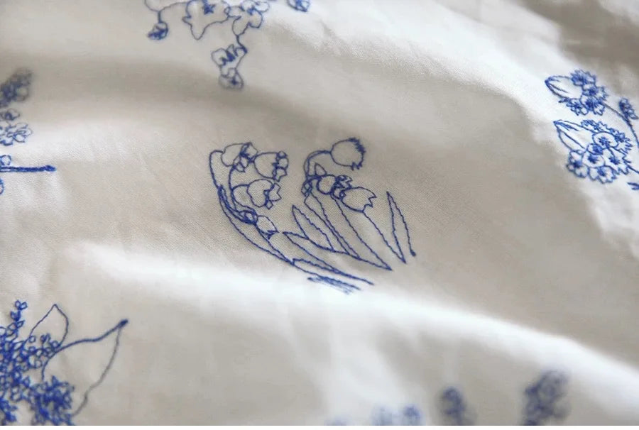 Blue Floral Embroidered Fabric
