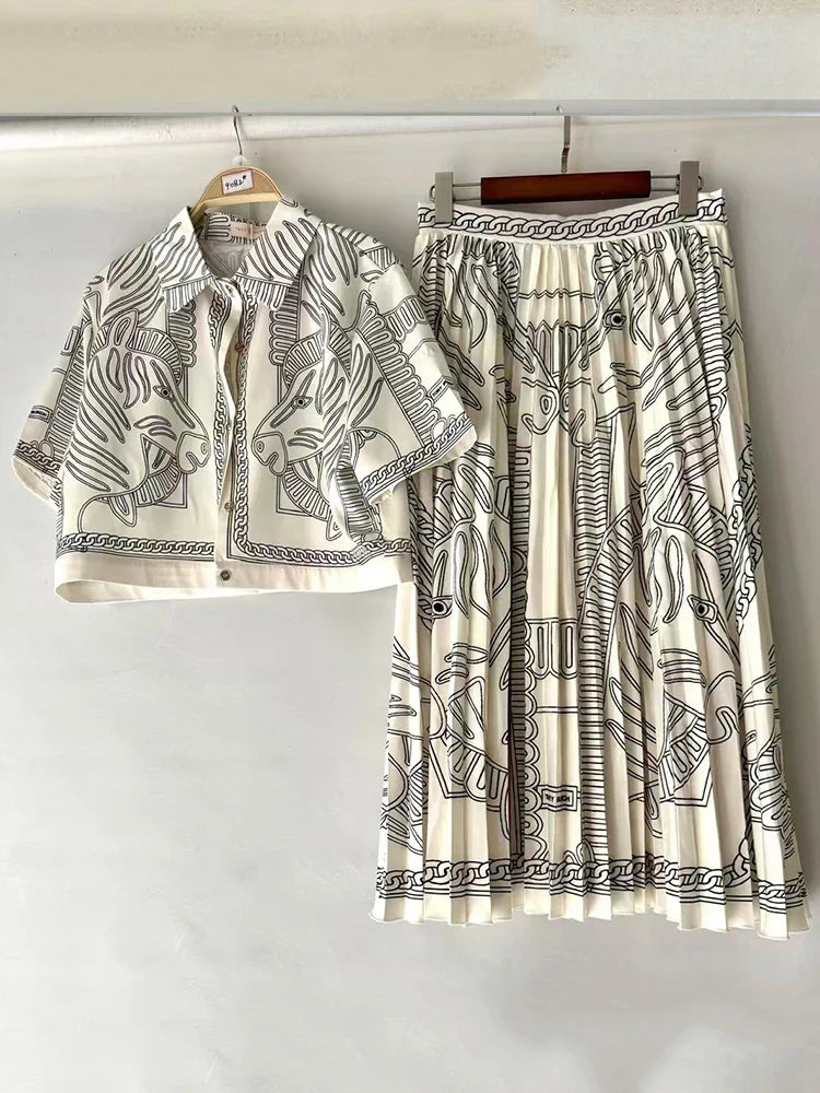 Retro Geometric Two-Piece Skirt Set