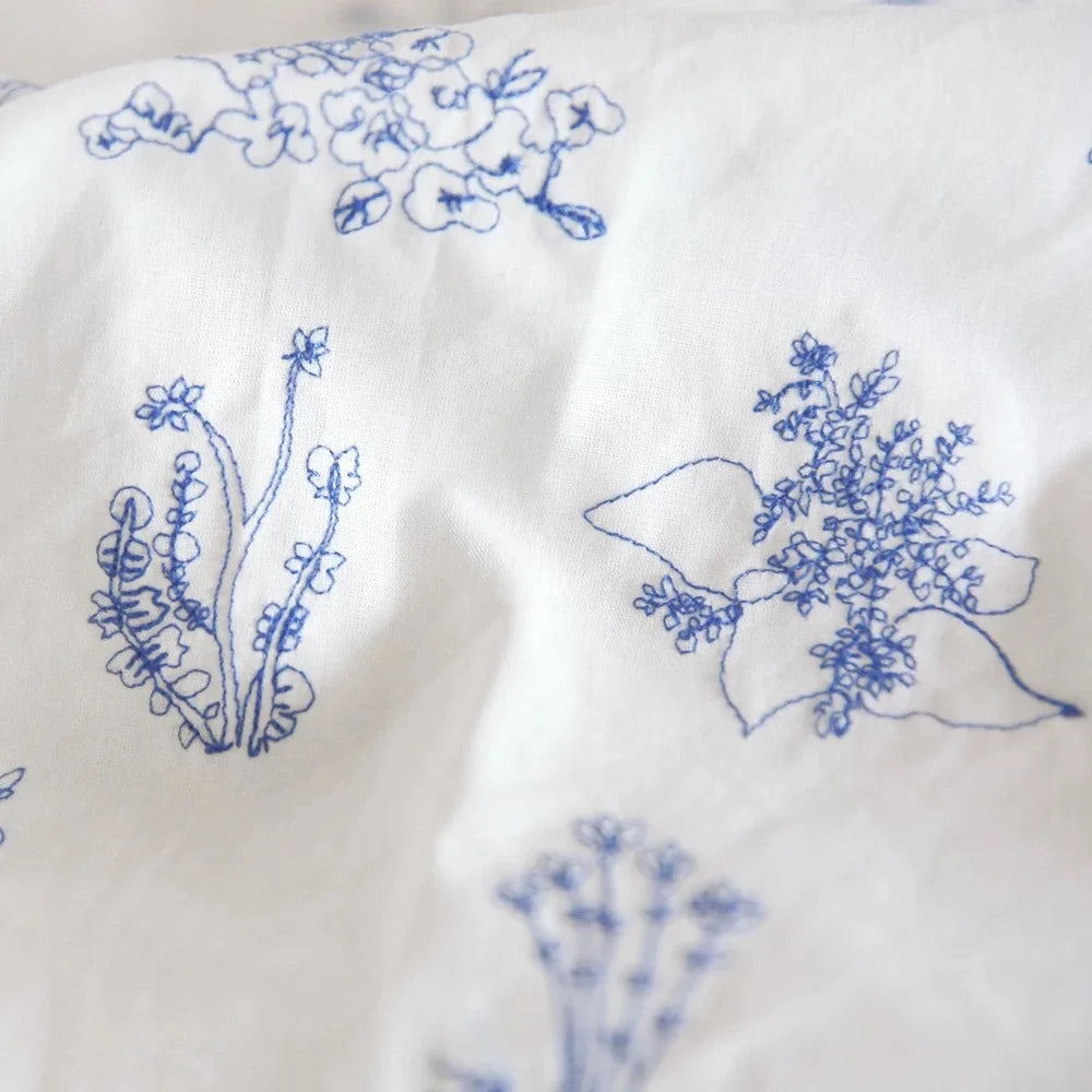 Blue Floral Embroidered Fabric