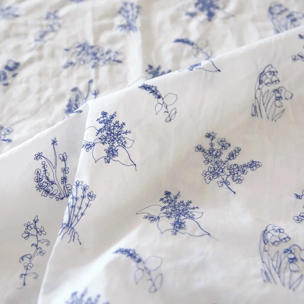 Blue Floral Embroidered Fabric