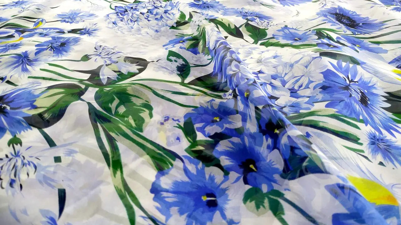 Printed Blue Flowers White Porcelain
