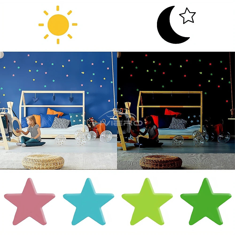 50X Glowing 3D Stars Glow in Dark on Wall Stickers